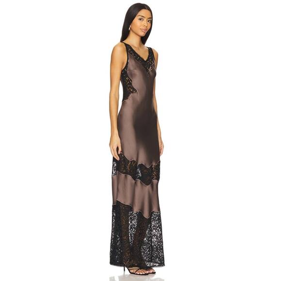 JONATHAN SIMKHAI Lacey Slip Dress in Mocha Multi 0 - Picture 2 of 5